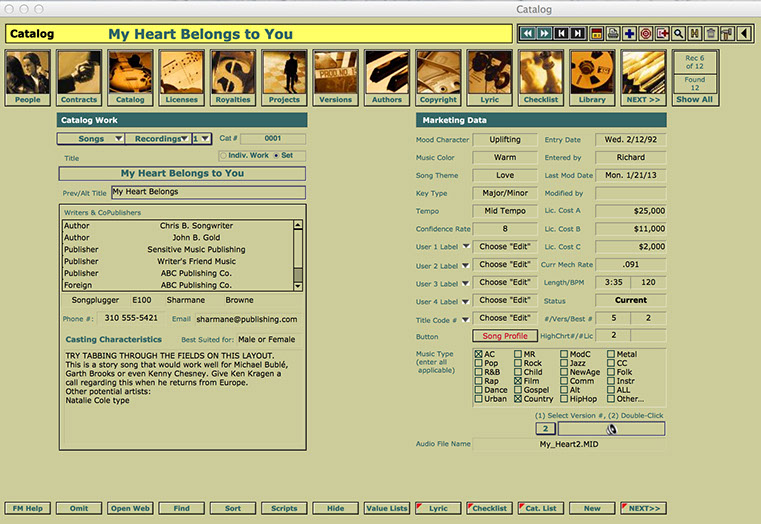 This layout provides some of the main information for each of your songs. Each record is a separate copyrighted work (song).